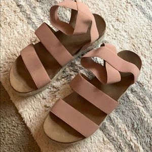 Pink strappy platform sandals